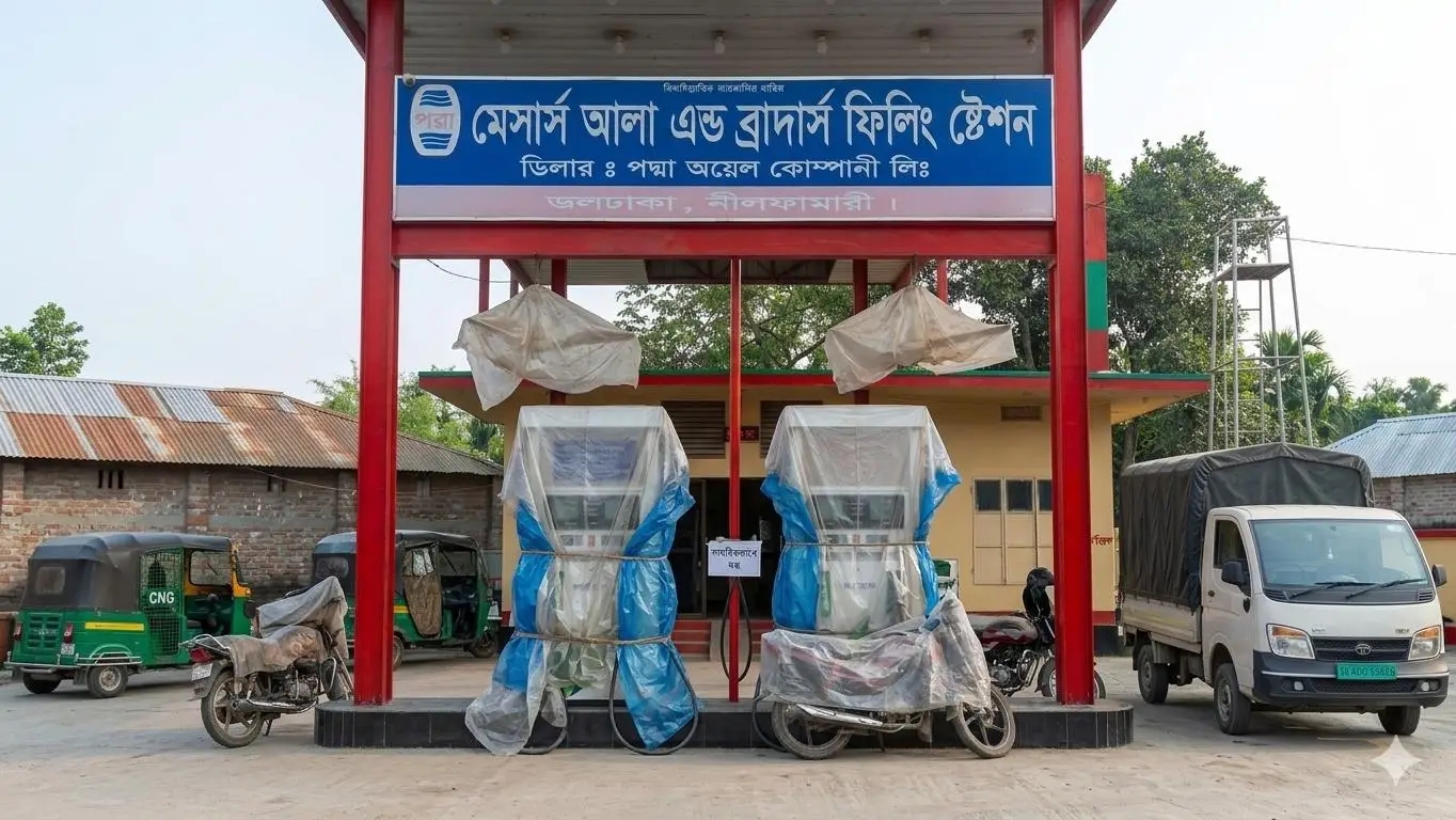 জলঢাকায় পাম্পে তেলের তীব্র সংকট, খোলাবাজারে চড়া দামে তেল বিক্রি